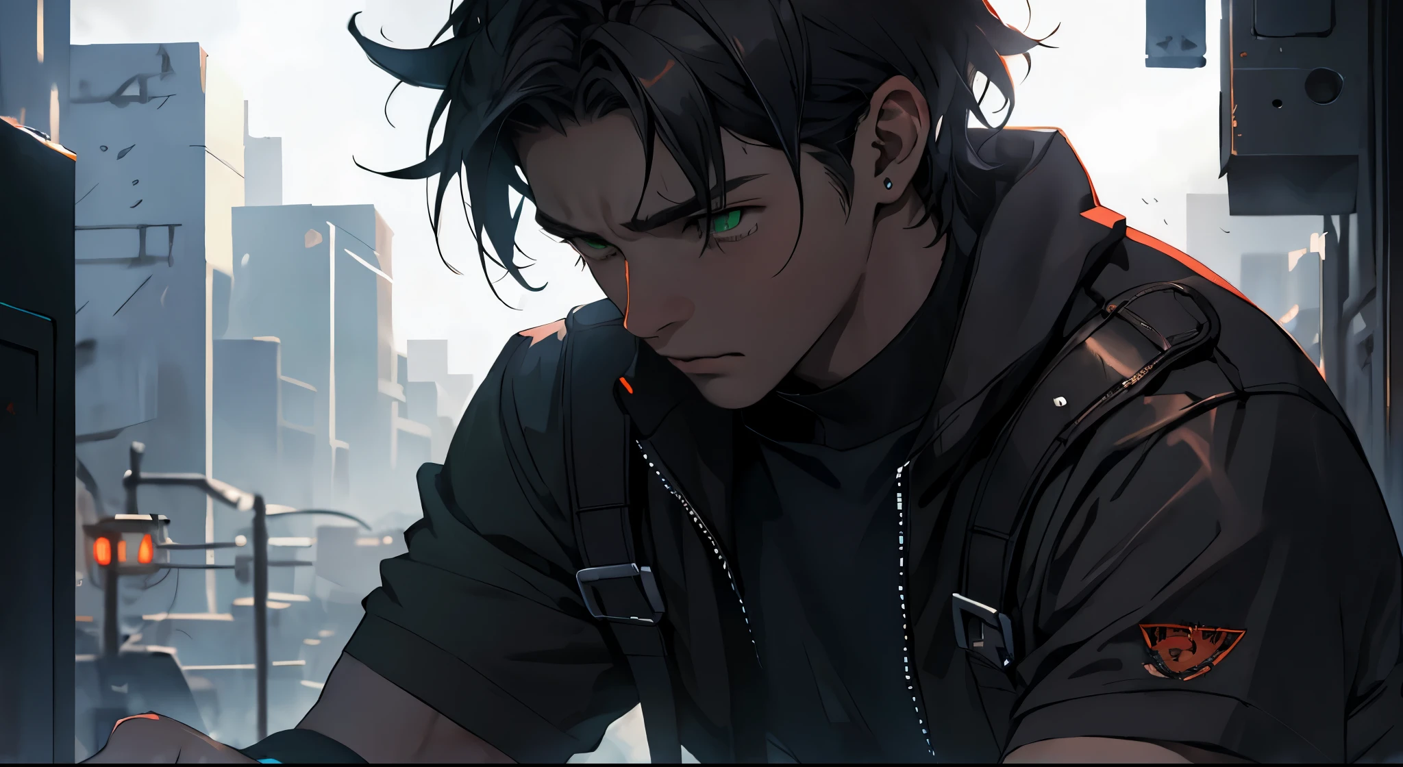 young handsome boy of green eyes is speaking with some sad sadness