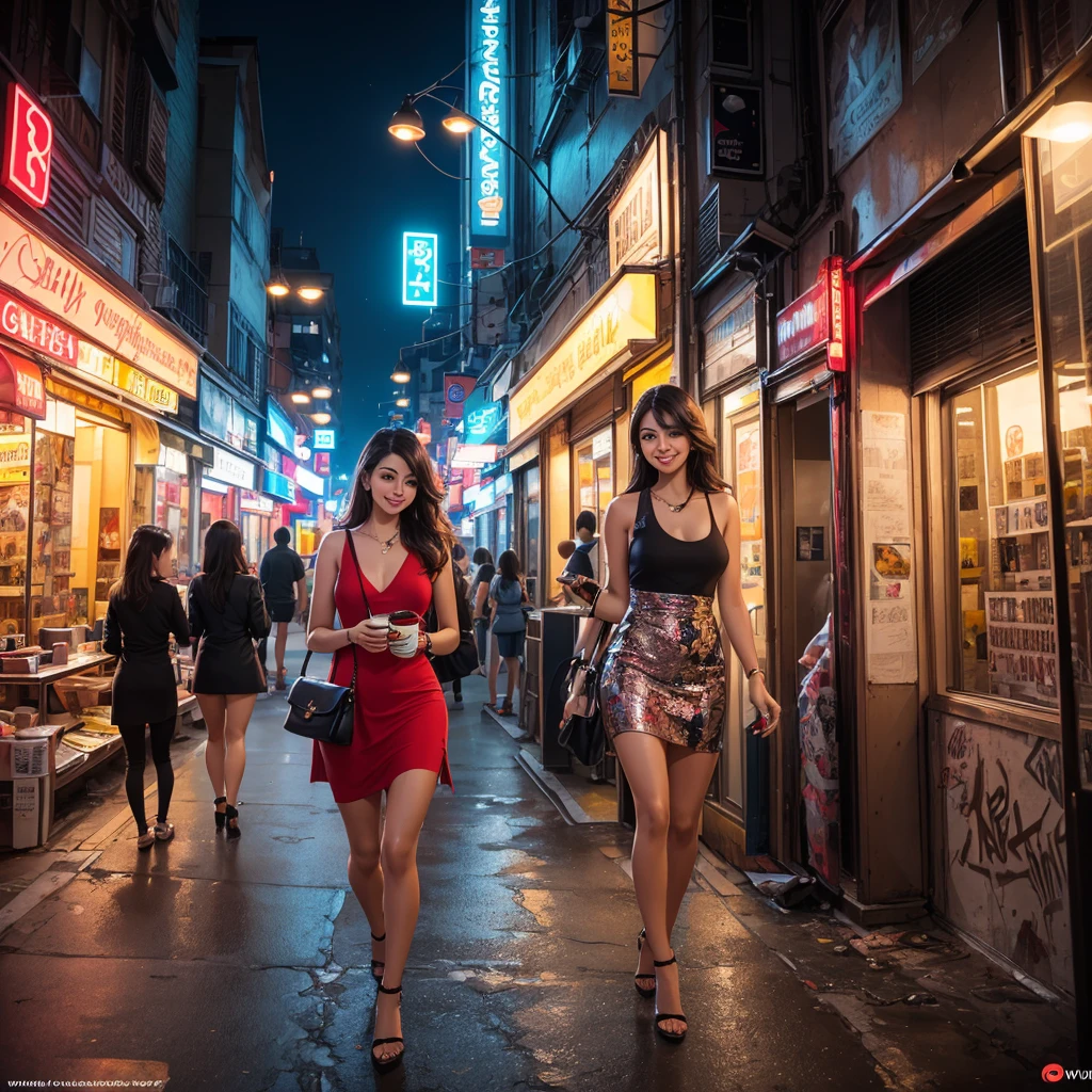 (best quality,4k,8k,highres,masterpiece:1.2),ultra-detailed,(realistic,photorealistic,photo-realistic:1.37),super cute girl,leaving the club,morning,hung over,way too small dress,torn hose,morning hair,early dawn,streets of Bangkok,soft sunlight,bokeh,cheerful expression,long eyelashes,slightly disheveled hair,streetlights illuminating the road,dazzling neon lights on buildings,urban atmosphere,fashionable makeup,end of a fun night, vibe,dreamy color palette,graffiti-covered walls,bustling city ambiance,caffeine in hand,carrying heels,smiling tiredly,blurred motion on the street,stylish accessories,exciting night out,enjoying the city at dawn,serene yet energetic surroundings,enticing nightlife,confident stride,energetic atmosphere,vibrant city life,lively streets,feet sore from dancing,mischievous glint in her eyes,enigmatic aura,warm city breeze,stylish handbag,unforgettable memories,carefree spirit,understated elegance,unique fashion sense,mixed emotions,urban chic look,unconventional beauty,alluring charm,moment of tranquility in the bustling city(urban,abstract:0.9),city exploration.