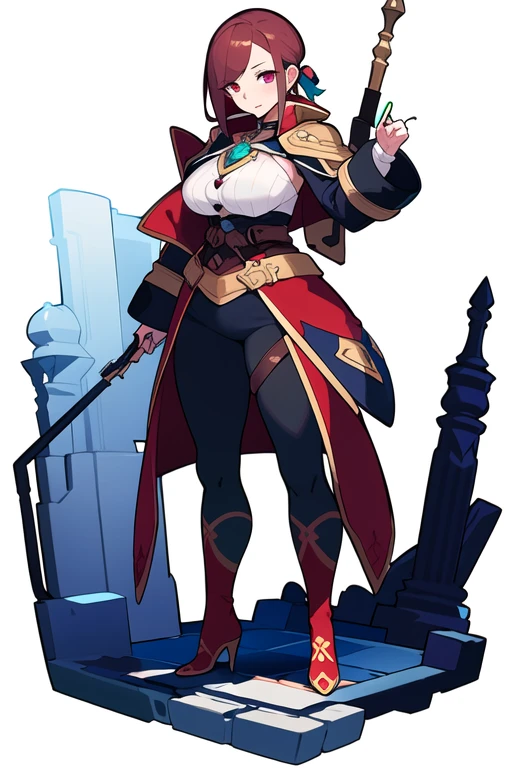 stand posture, cute eyes, adult woman,, solo, high fantasy outfits, ((white background)), full body, holding weapon,
