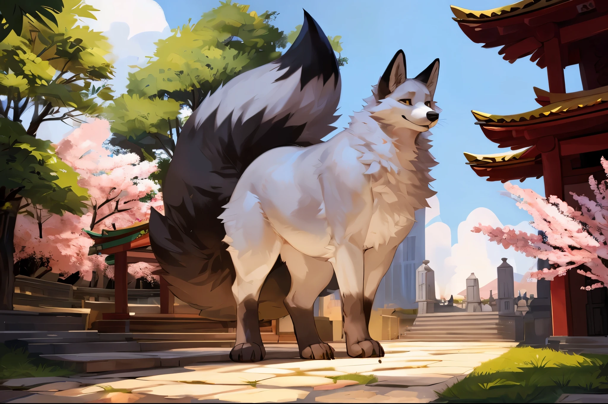 4k ultra quality, 4k full body view,(ultra high detailed body),(feral fox),by mystikfox61, by glitter trap boy,feral paws, by bebebebebe,by morethreedee, by seibear,(thick thigh),(chubby thigh),thicc thigh,thick legs,chubby legs,thicc legs,massive butt,enomorous thigh,massive thigh,massive legs,thick lower legs,wide legs,(detailed thigh),(wide thigh),fluffy belly sharp nails,((sfw)),(ultra detailed face),detailed eyes,big tail,fluffy tail,(detailed tail),enomorous tail,bigger tail,huge tail,volumetric light,muscle legs,big paws,(thick paws),fluffy paws,furry paws,enomorous paws,(animal focus), beast,(bigger lower body),strong lower body,(long legs),front view,master works, super fine, 4k resolution, high quality,high picture detail,dark fantasy,illusory engine, Masterpiece,dire fox,faint lighting,sakura,shrine,white fox,white fur,great fox,
