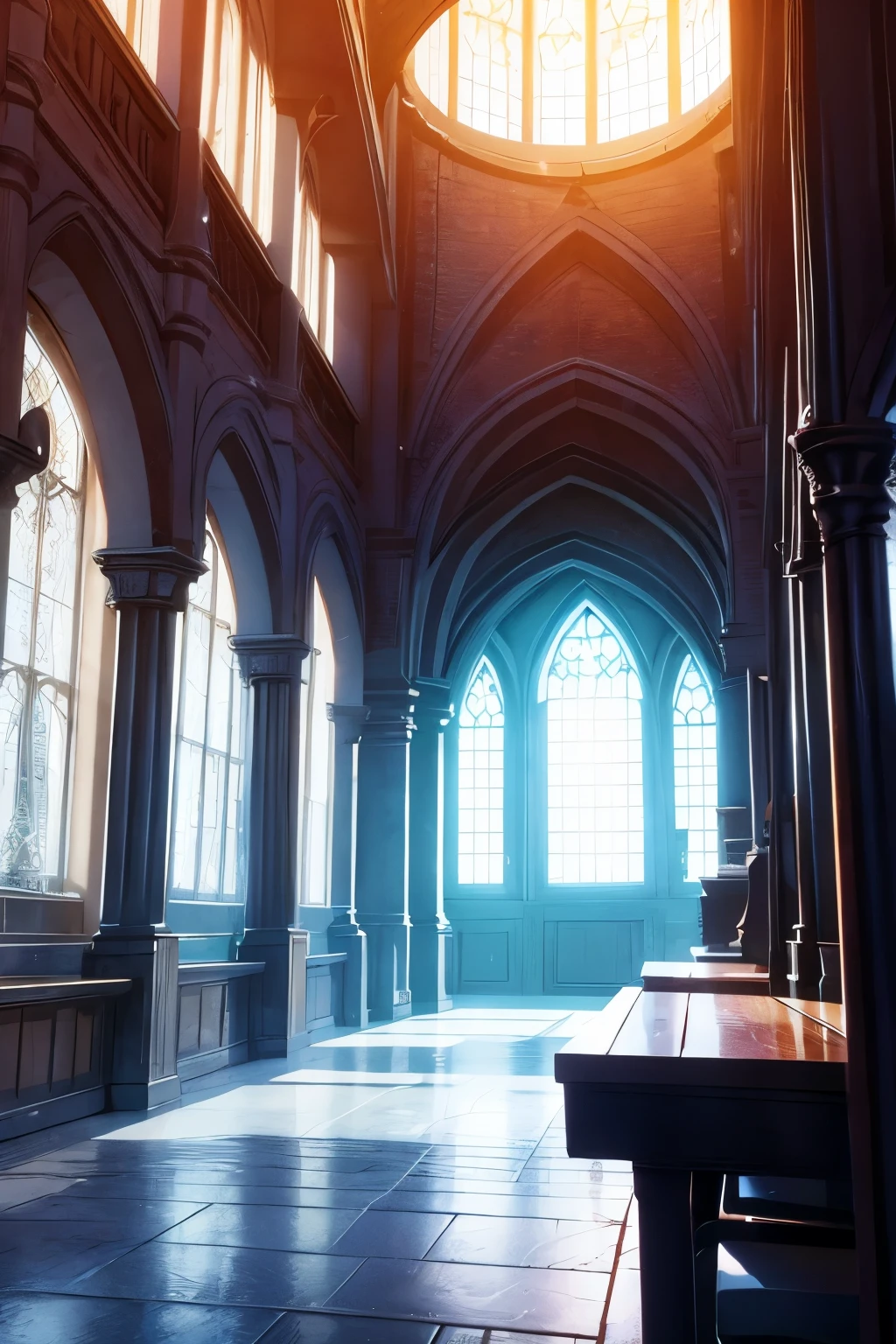 Inside fantasy school background, cinematic shot