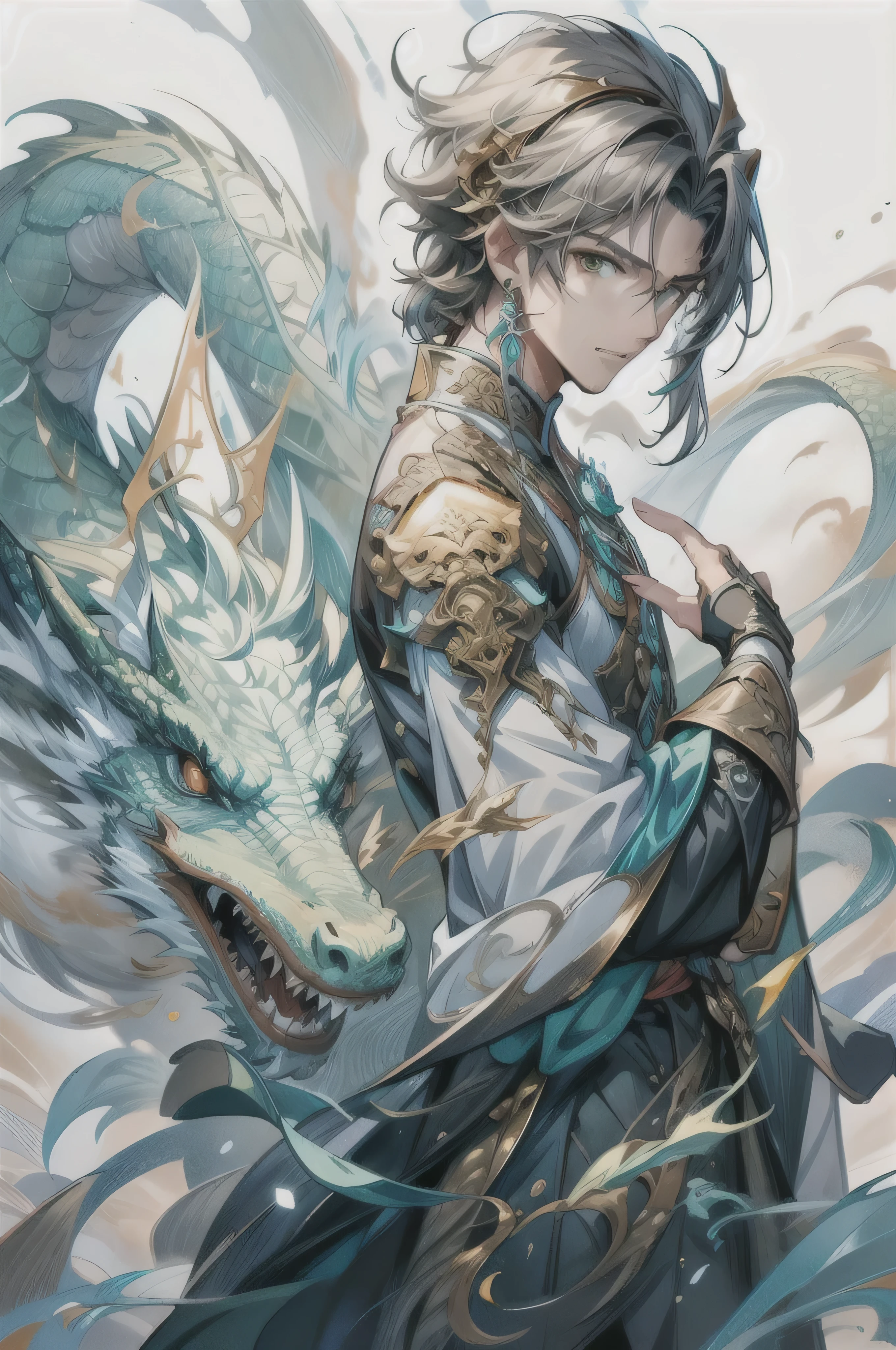 anime, a man with a dragon head and a dragon tail, by Yang J, loong, human and dragon fusion, detailed anime artwork, handsome guy in demon slayer art, keqing from genshin impact, detailed anime art, man with the soul of a dragon, god of dragons, dragon in the background, detailed digital anime art, clean detailed anime art