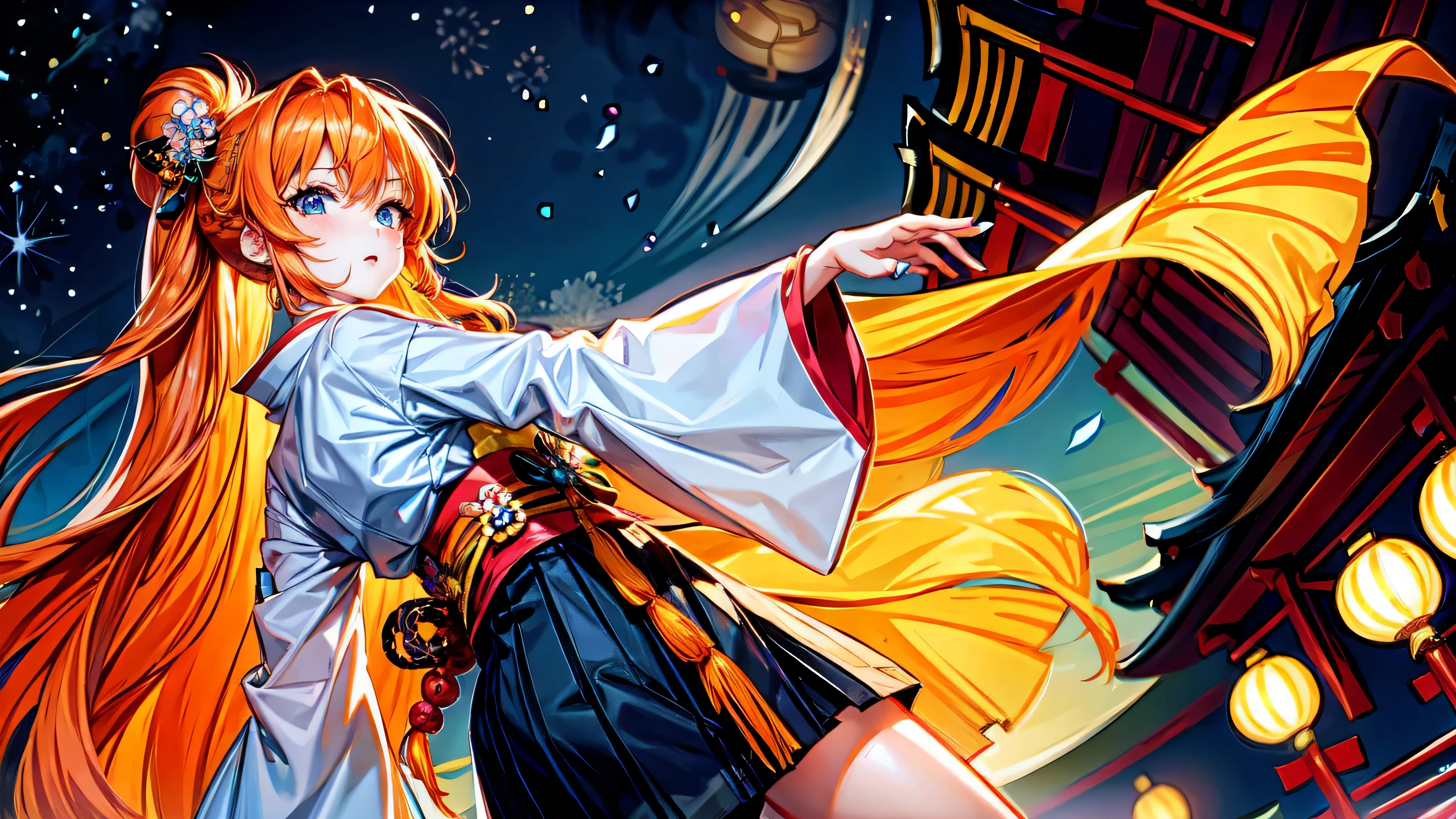1 girl,Orange Hair,Long Hair (sketch:1.2),High definition, (midnight:1.4),(Japanese style:1.4),princess,trendy