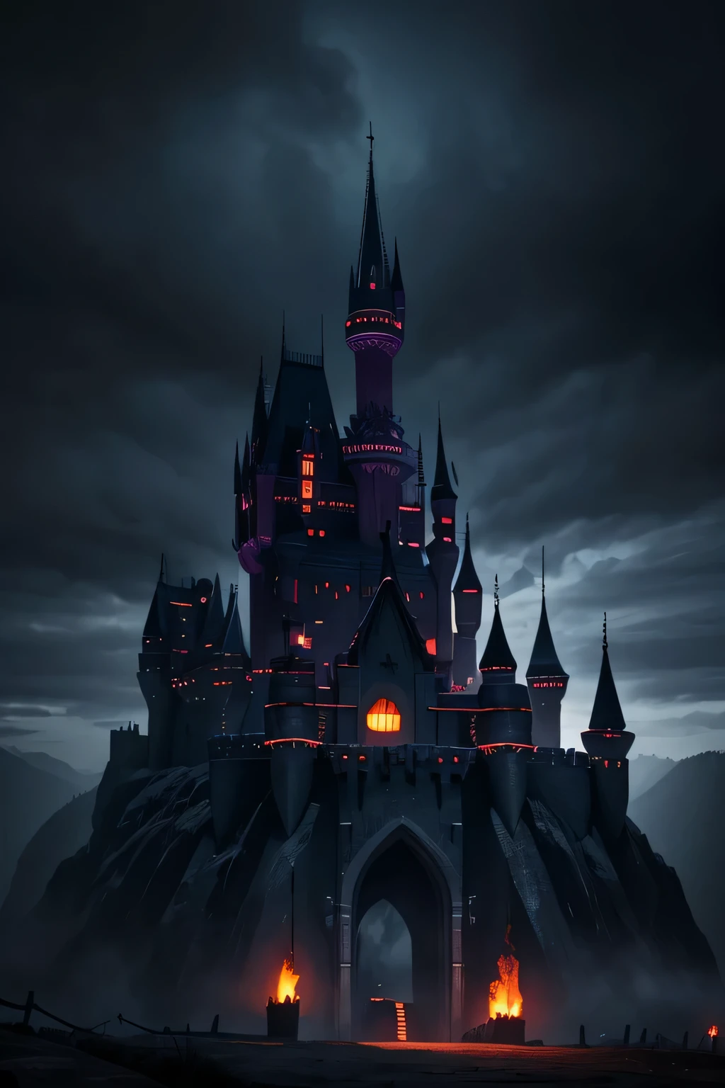 magic Fortification Castle, dark fantasy, sinister, annoying, devil's castle,  hell, world of spirits