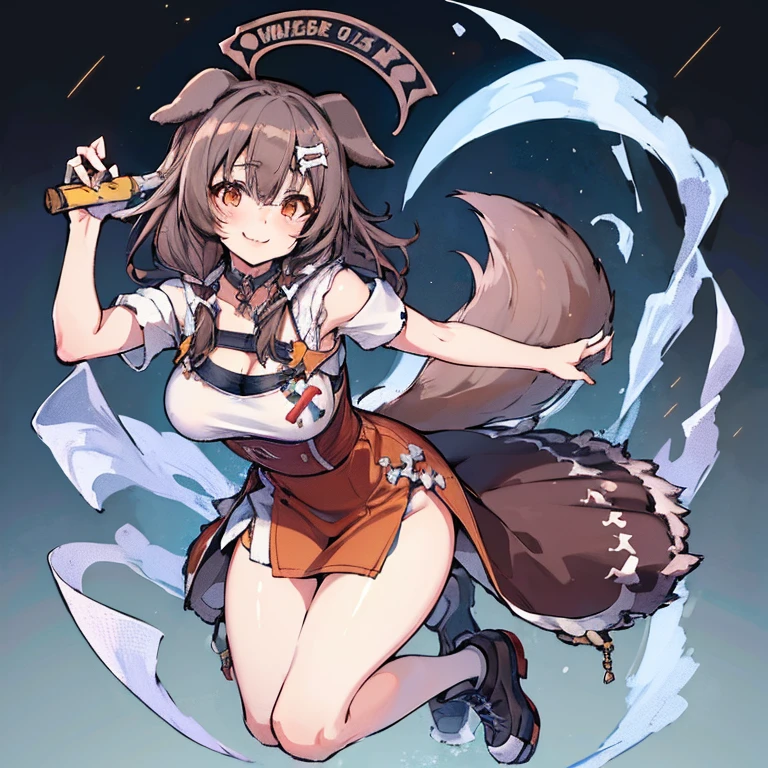 Adult only girl,wolf doggo anime girl,animal ears,fluffy wolf ears,brown dark hair, middle hair,medium hair,brown dark eyes,cat line iris,evil smile mout with one side fang,large breast,beatiful breast,boob,sexy ,long dress,priest dress,nun churc style,animal tail,fluffy wolf tail dress,one animal tail,gray priest dress,thigs,sexy thigs,blade,blade knife,blade knife in hand,sexy pose,view the viewer,full body,complete scale,full anatomy,complete,, inugami korone 