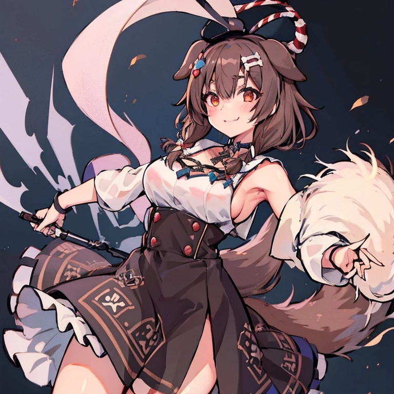 Adult only girl,wolf doggo anime girl,animal ears,fluffy wolf ears,brown dark hair, middle hair,medium hair,brown dark eyes,cat line iris,evil smile mout with one side fang,large breast,beatiful breast,boob,sexy ,long dress,priest dress,nun churc style,animal tail,fluffy wolf tail dress,one animal tail,gray priest dress,thigs,sexy thigs,blade,blade knife,blade knife in hand,sexy pose,view the viewer,full body,complete scale,full anatomy,complete,, inugami korone 