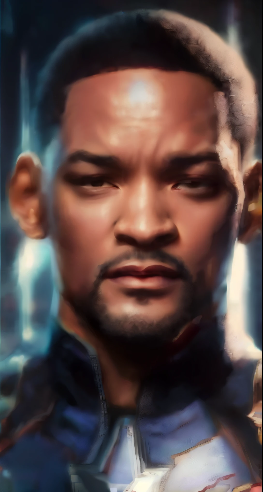 . .Tarantino style Will Smith as Captain America 8k, high definition, detailed face, detailed face, detailed eyes, detailed suit, in style of marvel and dc, hyper-realistic, + cinematic shot + dynamic composition, incredibly detailed, sharpen, details + superb details + evening with light + perfectionism + award winning realism ((moody lighting))