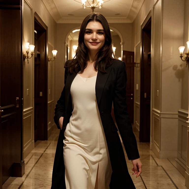 Rachel Weisz dressed in elegant clothes smiling