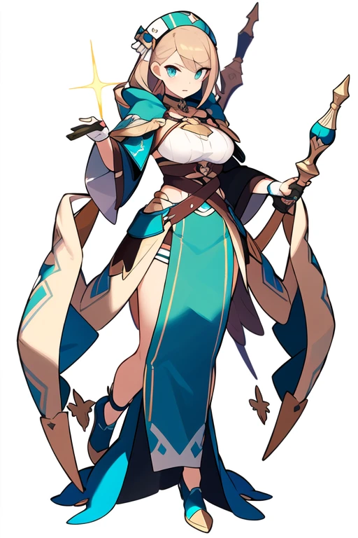 stand posture, cute eyes, adult woman,, solo, high fantasy outfits, ((white background)), full body, holding weapon,
