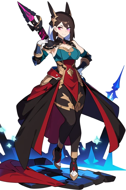 stand posture, cute eyes, adult woman,, solo, high fantasy outfits, ((white background)), full body, holding weapon,
