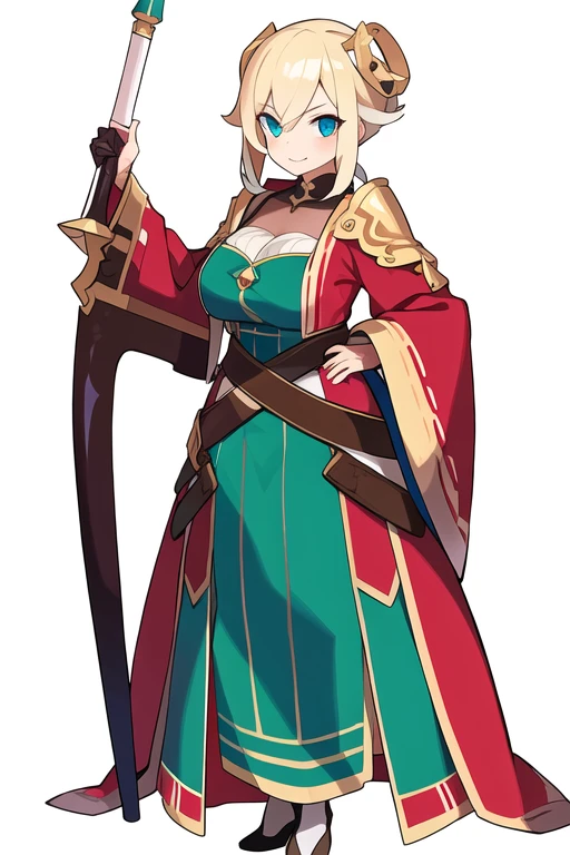 stand posture, cute eyes, adult woman,, solo, high fantasy outfits, ((white background)), full body, holding weapon,