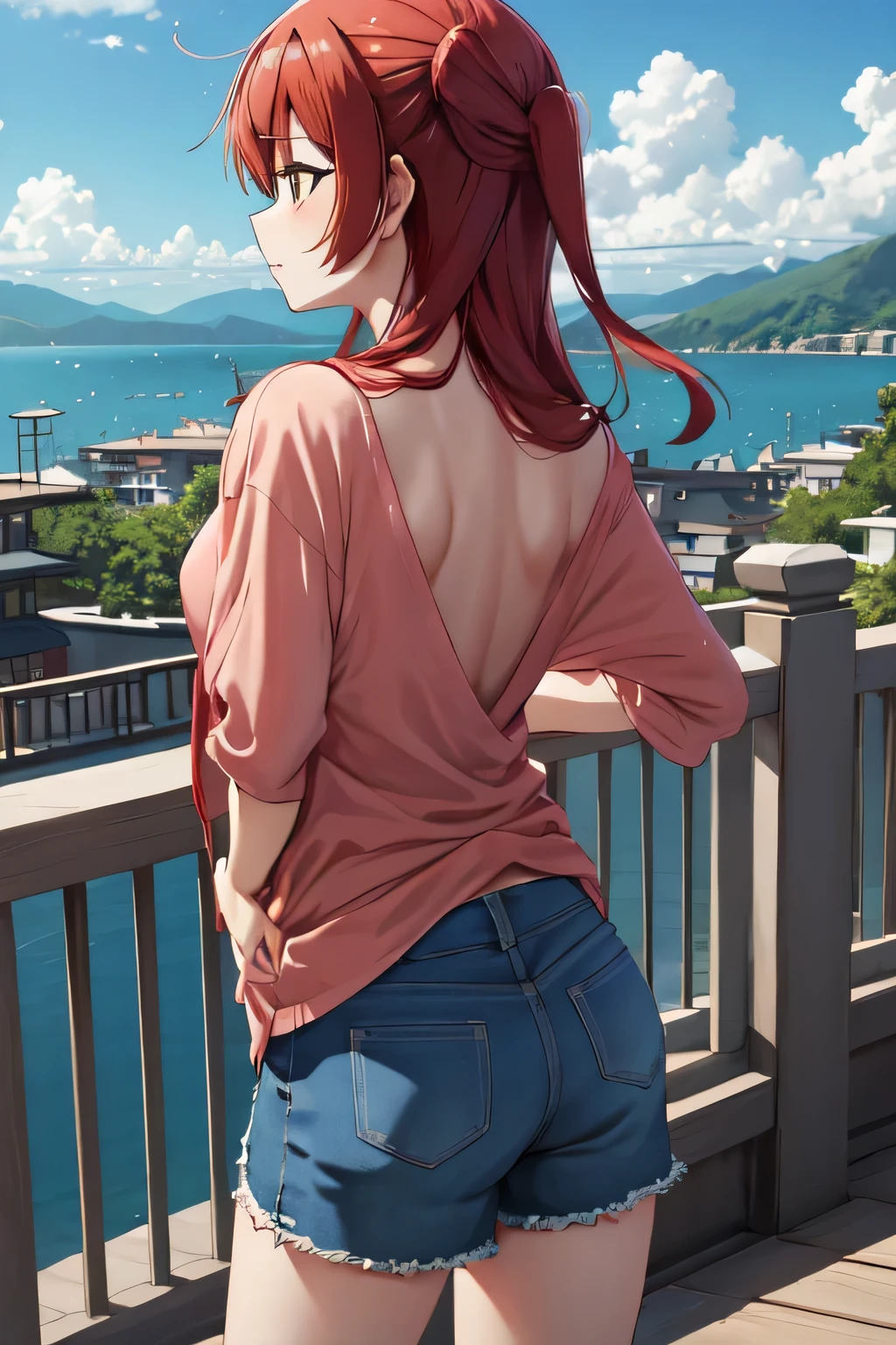 Kita ikuyo using a casual clothes,kita seeing a great view , back view angle,