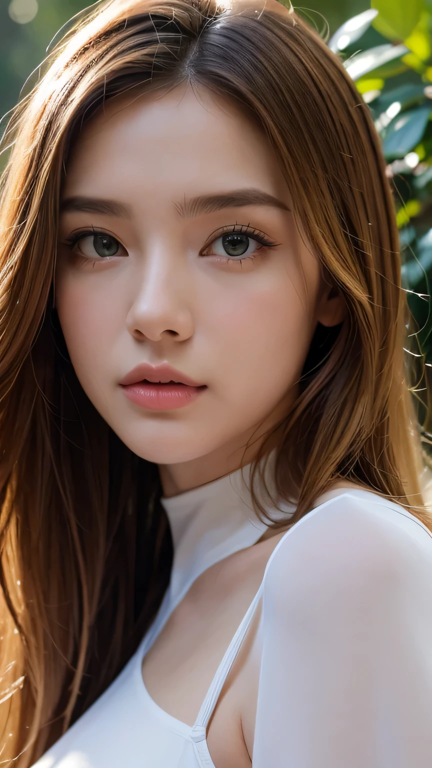 Strong light, Strong contrast, In an open-roofed cave、Sunlight shines through green moss and ferns。, And open( Sea view:1.1) The bottom, Cel-shaded rendering, 4K, 360 degrees, Equirectangular projection, what, 1girl, Woman in her 30s、A beautiful woman、long blonde hair、White latex leotard、White long boots、white arm cover、masterpiece, 最high quality, high quality, High resolution, (((Face close-up)))