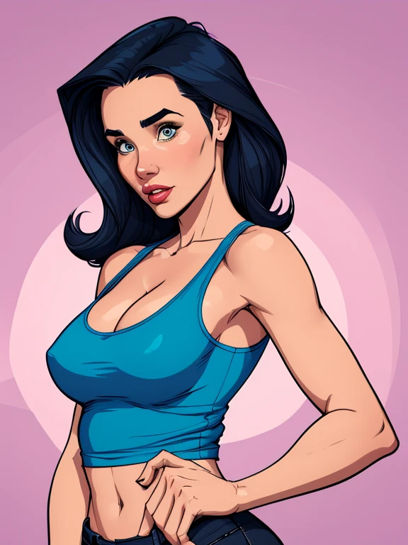 Jennifer Connelly/
Yvonne Strahovski style Cartoon style digital illustration colorful background diverse attractive woman sesy beautiful breasts and clothes in white tank top in symmetrical, Female girlfriends pose beautiful breasts in Cartoon style digital illustration Jennifer Connelly