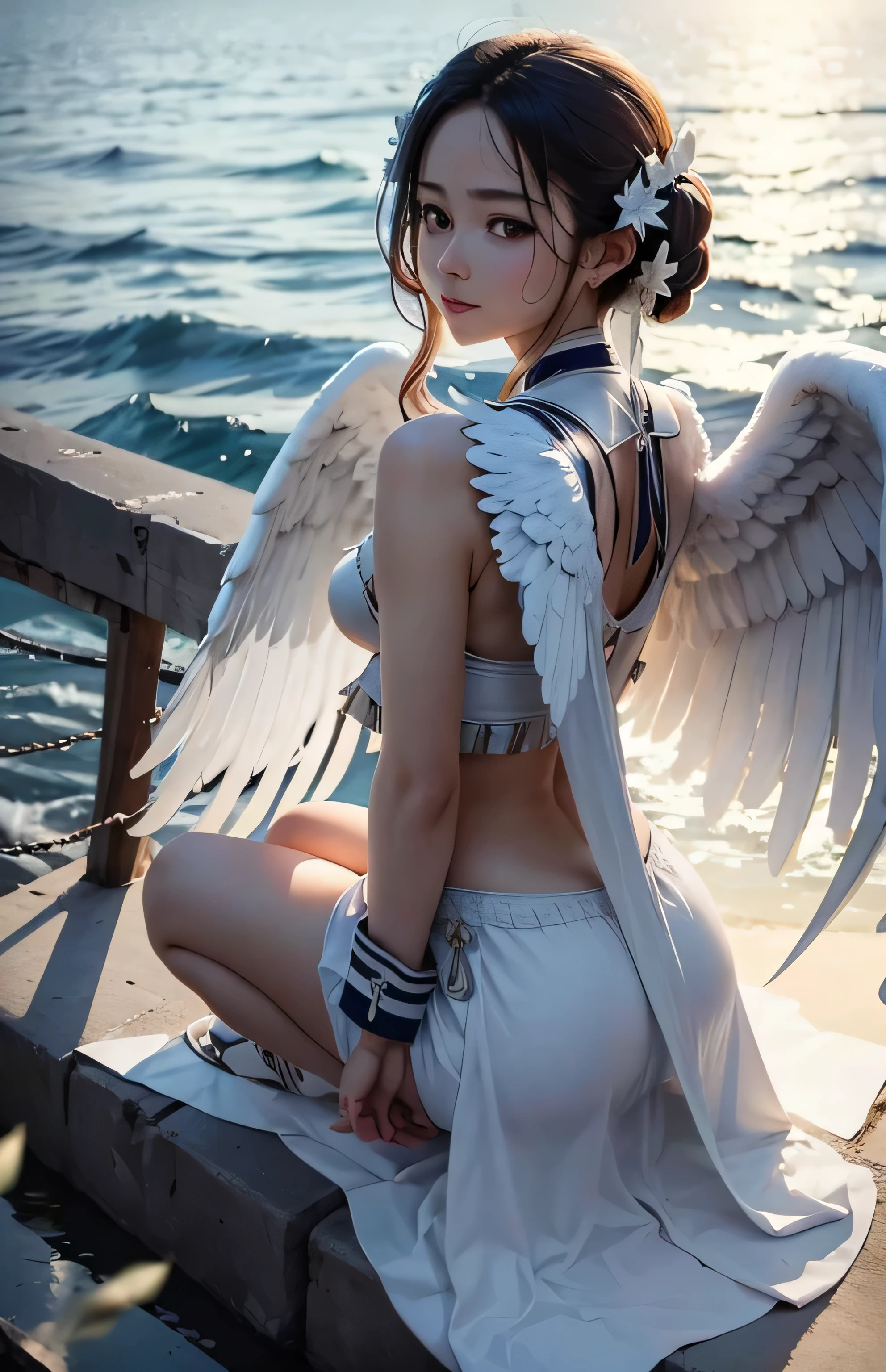 Greek warships、She has white angel wings on her back