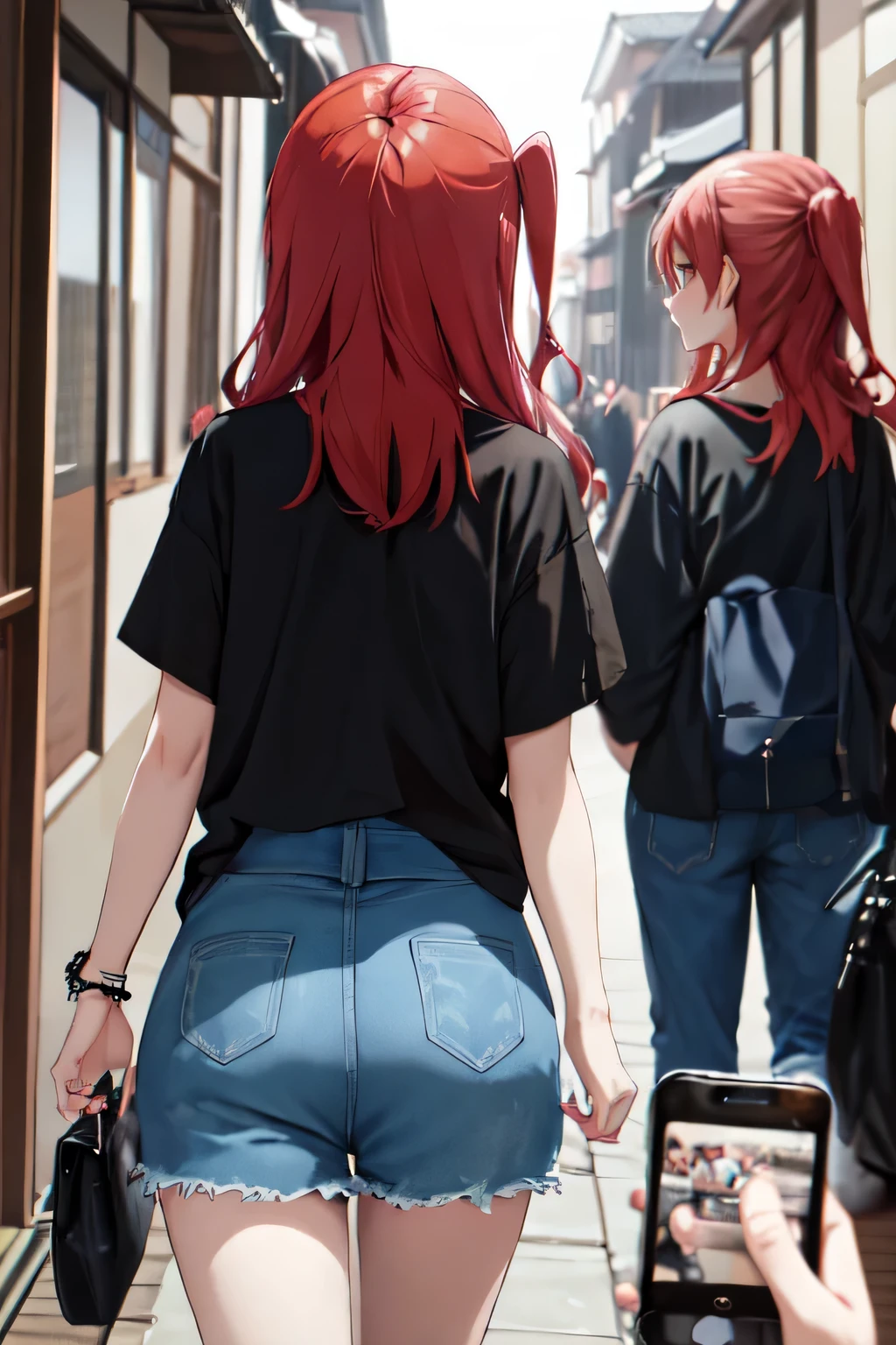 Kita ikuyo using a casual clothes,taking a pic from behind kita 