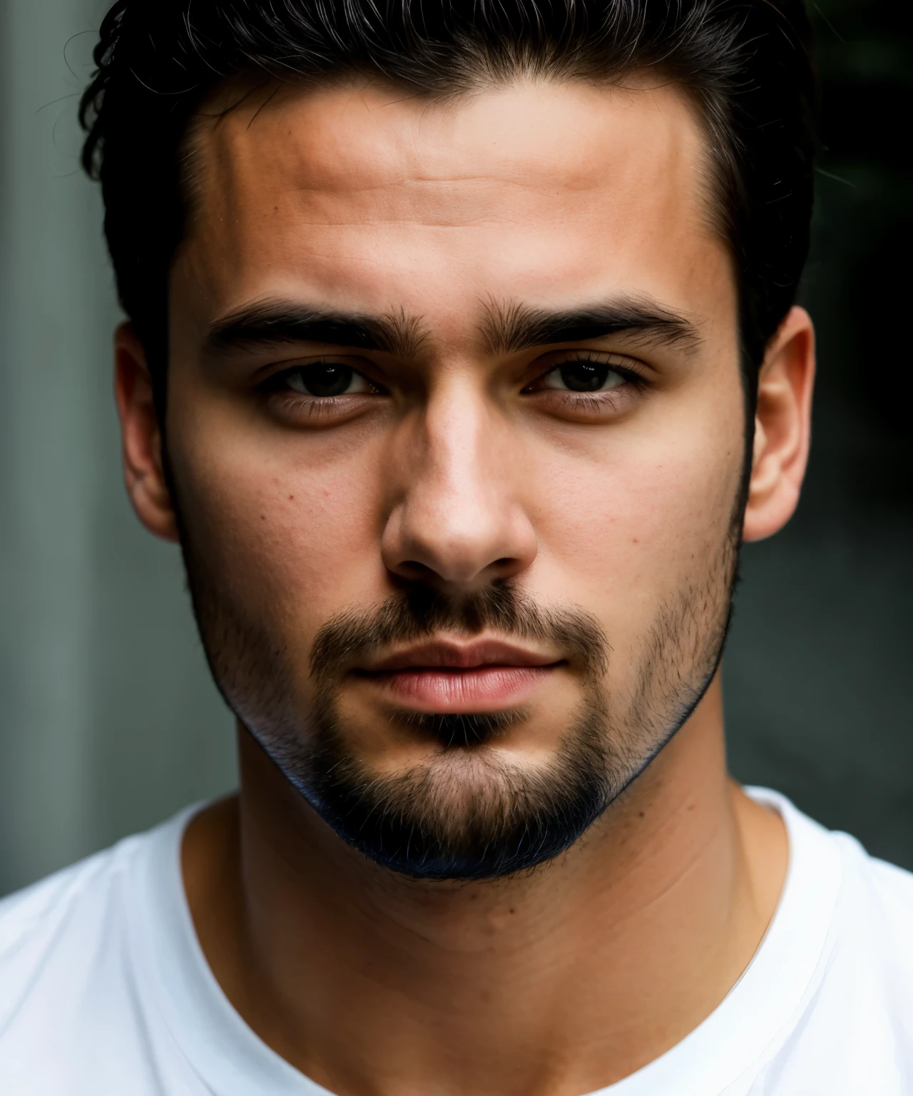 high quality, face portrait photo of 30 y.o european man, wearing black shirt, serious face, detailed face, skin pores, cinematic shot, dramatic lighting