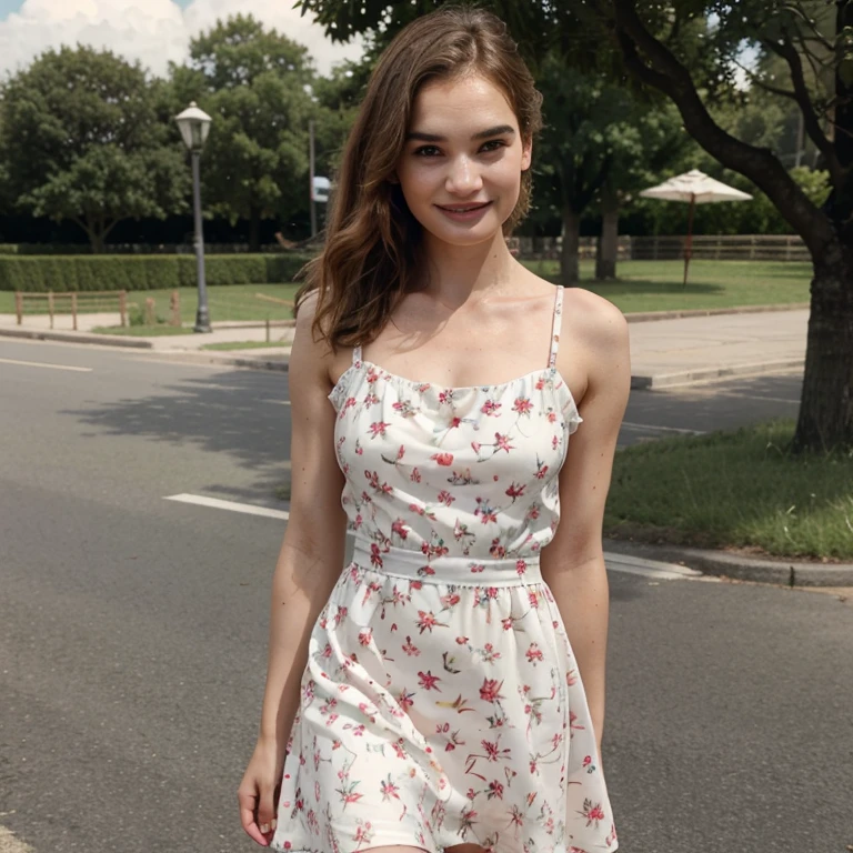 ((Best quality)), ((masterpiece)), (detailed), perfect face , Woman 50 years old, fashionable haircut, Brown hair, dressed in a long light dress, standing on the terrace of a beautiful wooden house with a rose flower in his hand