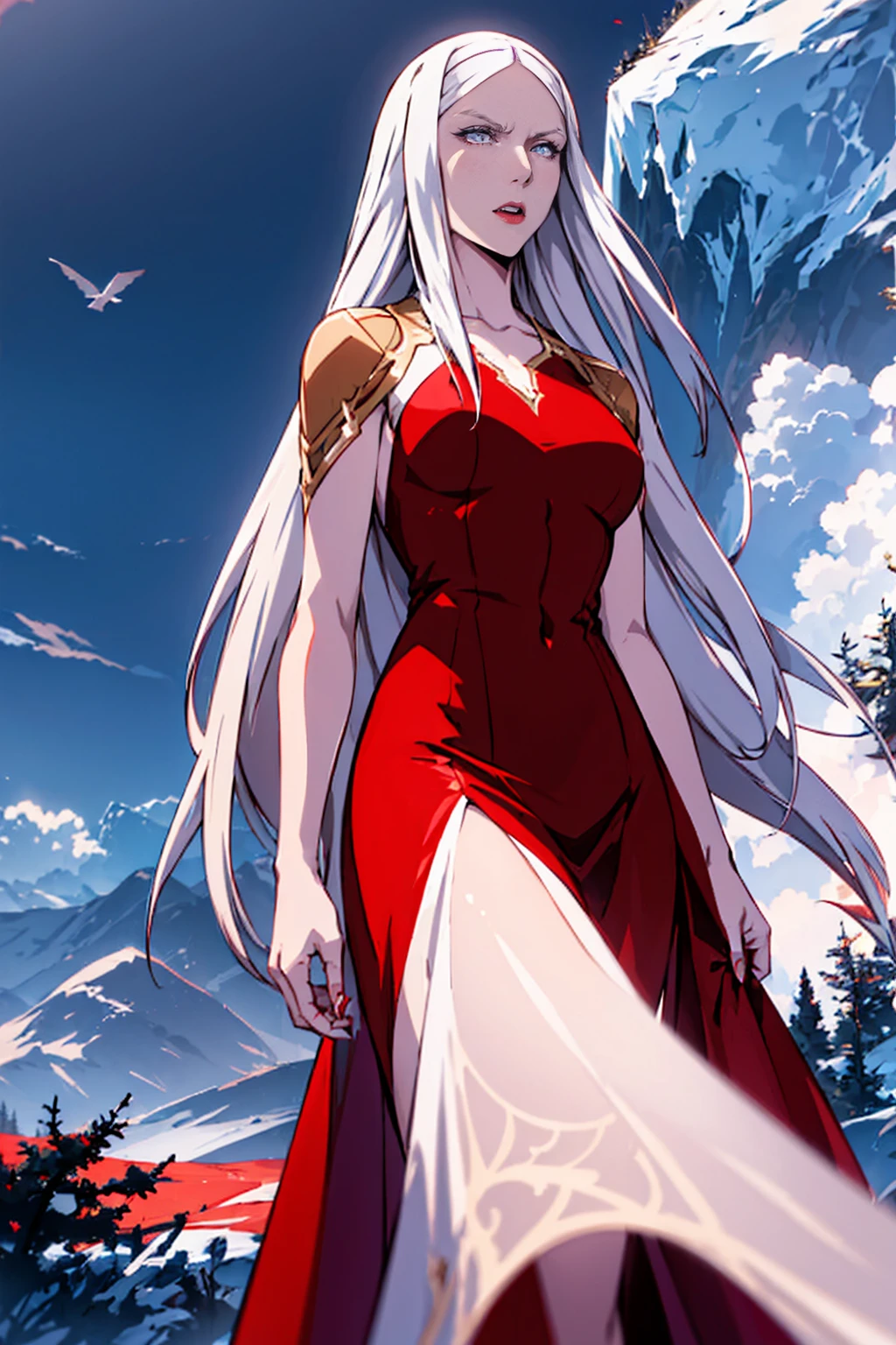 (Absurd, high quality, ultra -compared, careful with the hand) Carmilla,outside, high quality,4k, red long dress, upper body, looking at view