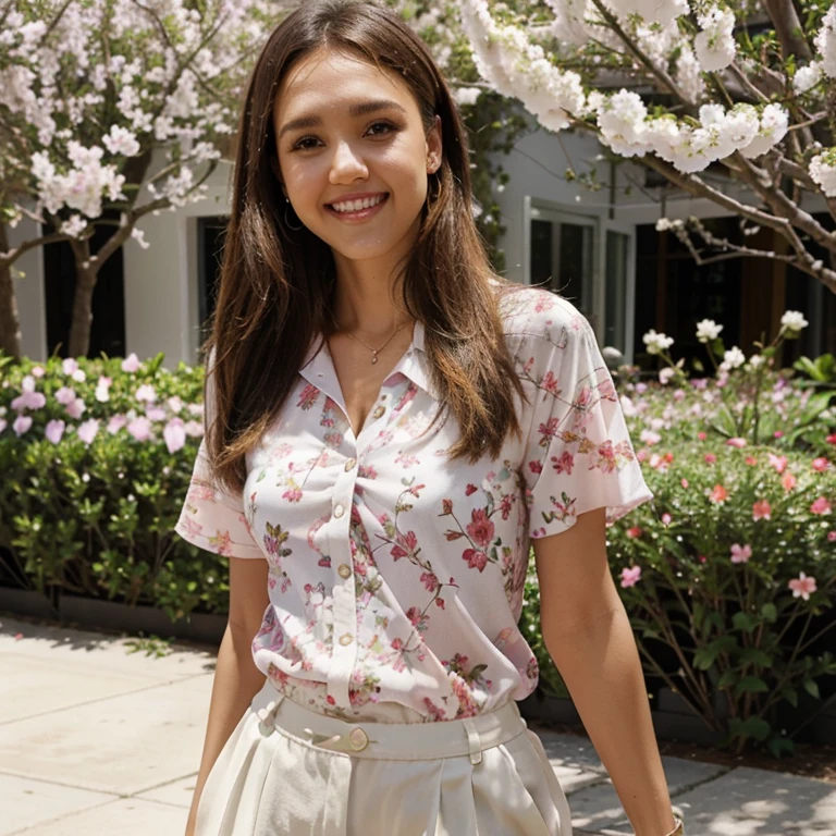 Jessica Alba dressed in spring clothes smiling
