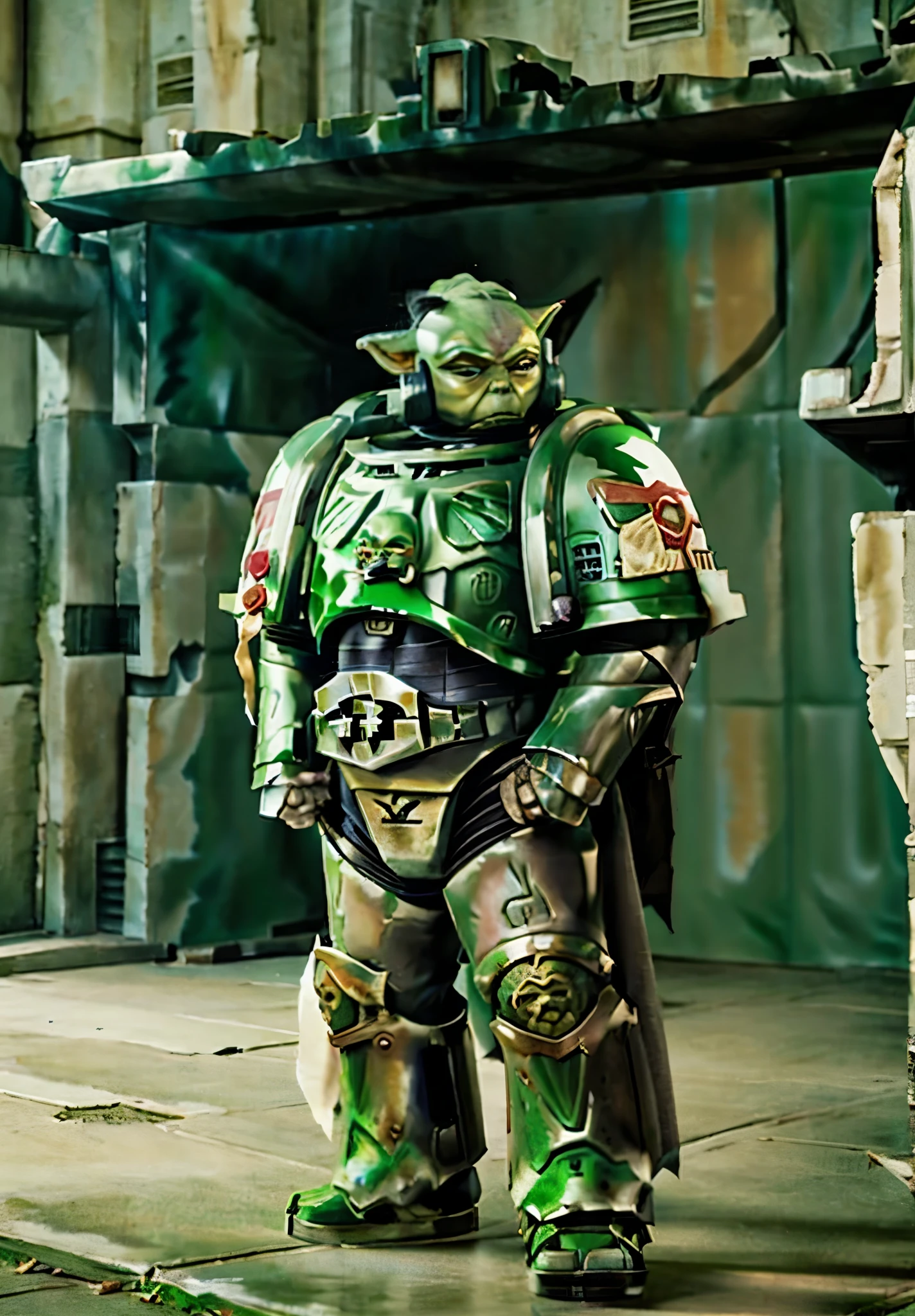 baby yoda in a Crusader outfit