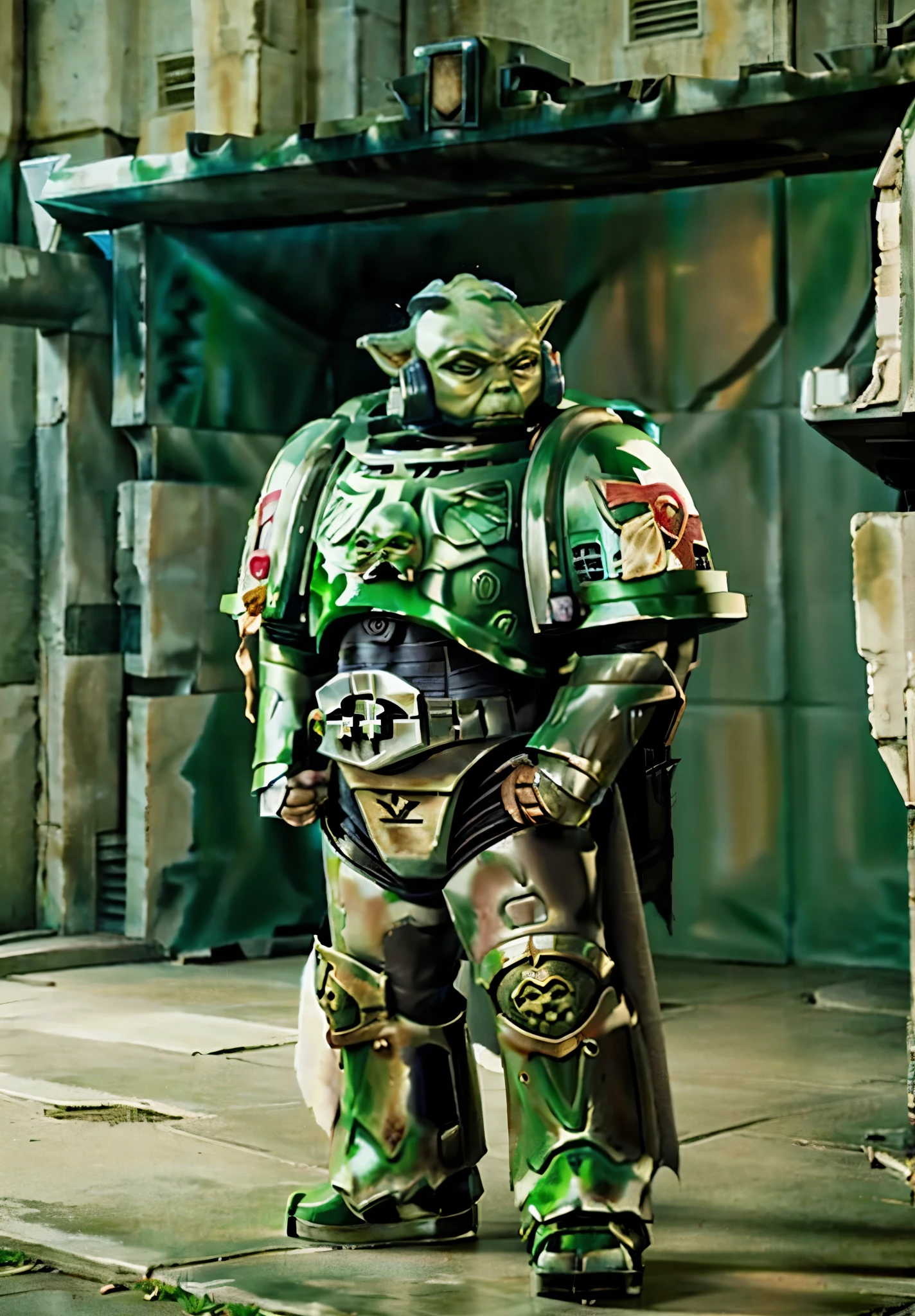baby yoda in a Crusader outfit