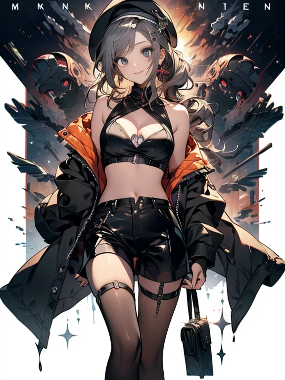 ubel,((ubel of Frieren: Beyond Journey's End )),dark green hair,long hair,side ponytail,hair between eyes,bangs, BREAK (beret, black jacket, open clothes, cleavage, midriff, black shorts, black thighhighs, thigh strap, fingerless gloves, single glove:1.2) ,(*K) HD, highest quality, WorKs of masters, High resolution, spread legs, panties shot,1 girl, small nose,(with sparkling eyes and a contagious smile), very beautiful detailed face and eyes, bright colors, cute face, delicate beautiful face, Bright magenta eyes, cute eyes, sparkling eyes, Big eyes, (big breasts:1.3), (perky chest:1.1), (pointed chest:1.0), medium hips, glamorous body, white skin, smile, thin pubric hair, shiny hair, super beautiful face, Super beautiful eyes, Super beautiful hair,trendy outfit,magazine cover,sexy and attractive,explosion of colors,BlacK color hair,big hairpin,full body esbian,illegal occupation, Real World, Natural light,perfect Natural light,looking at viewer,