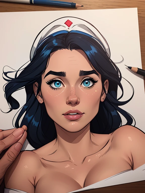((Nude))Personagem mulher ninja com marcas de guerras Imagem de desenho animado de uma mulher .cartoon style illustration, estilo de arte dos desenhos animados, estilo de arte dos desenhos animados, digital illustration style, design de personagens altamente detalhado, arte digital detalhada coragem, Forest fan art, Design de personagens de retrato, beautiful digital illustration, retrato de alta qualidade, Arte em quadrinhos, mulher jovem cabelo com transas lindas . Beautiful lined eyes Medium large bust and wonderful sexy clothes. image expression of sexual desire from waist to head illustration Jennifer Connelly and Salma haiek