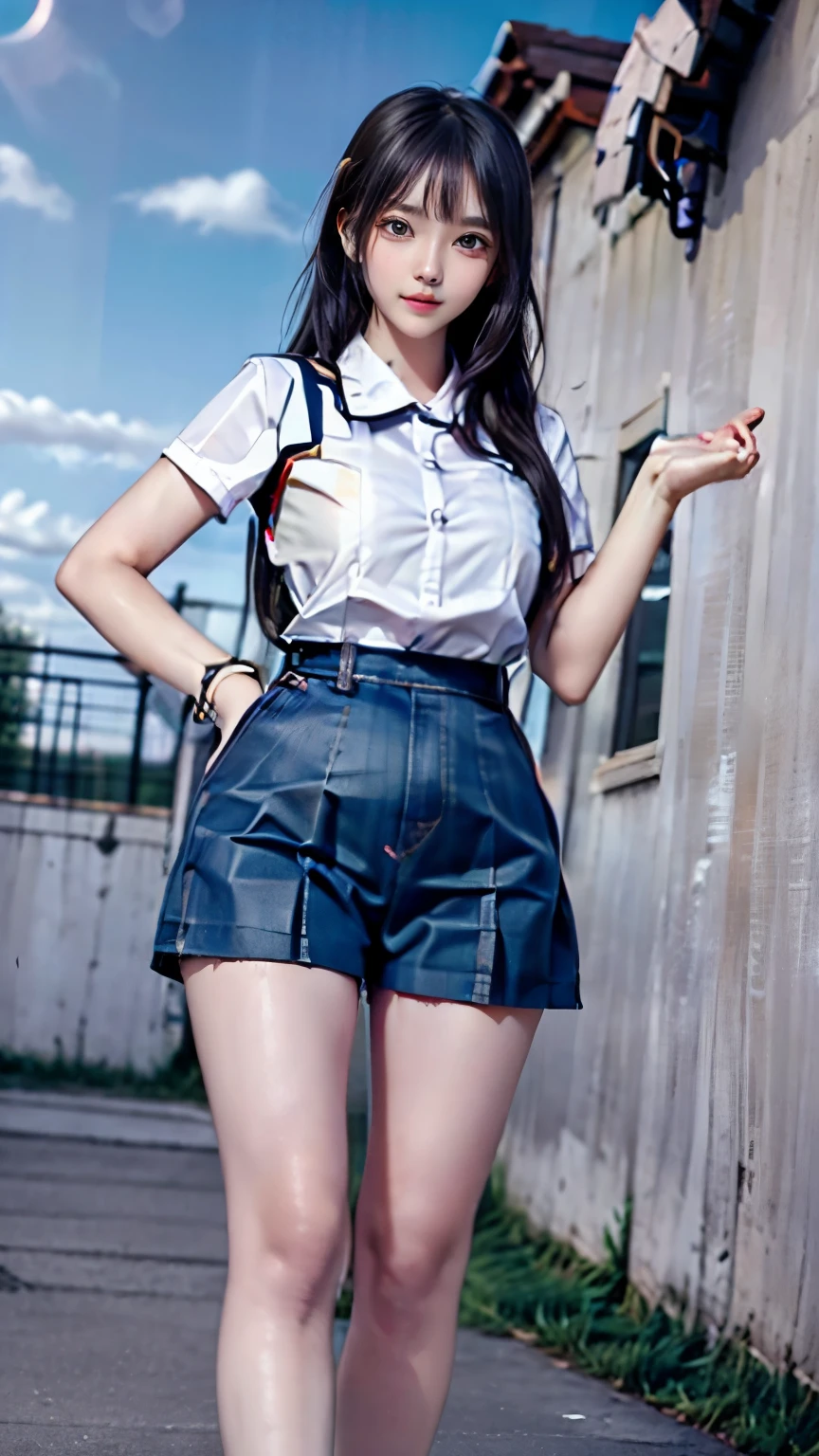 (Very delicate and beautiful:1.2)super model,Perfectly shaped,girl's,,Knee socks,Beautiful feet,Gentle expression,A sweet expression,Innocent face,mini skirt,Brass knuckles,Big Breasts,Beautiful breasts,voluptuous,bike shorts,,masterpiece, highest quality, High resolution, 8K,Sexy pose, big breasts, , Vivid details, Super Detail, Realistic skin textures, Surface Details, Beautiful eyes in every detail, Medium Full Shot, ,smile,Look at your audience,Arena background,Girl holding a fist on the screen