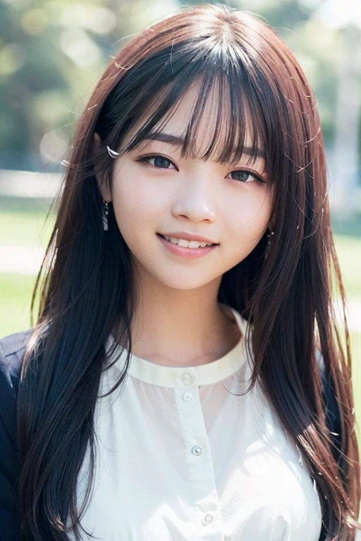 best quality, masterpiece, Ultra-high resolution, (Reality:1.4), original photo, Extremely detailed, perfect anatomy, 1 Girl, , most popular japanese idols, portrait, Face focus, Innocent smile, Extremely cute child face, mely beautiful large black solid round eyes, Extremely beautiful long black hair, Very nice realistic skin, extremely beautiful lips, Very beautiful long eyelashes, Very beautiful teeth, Wearing glasses with cute designs, Detailed glasses, whole body, Transparent light blue dress