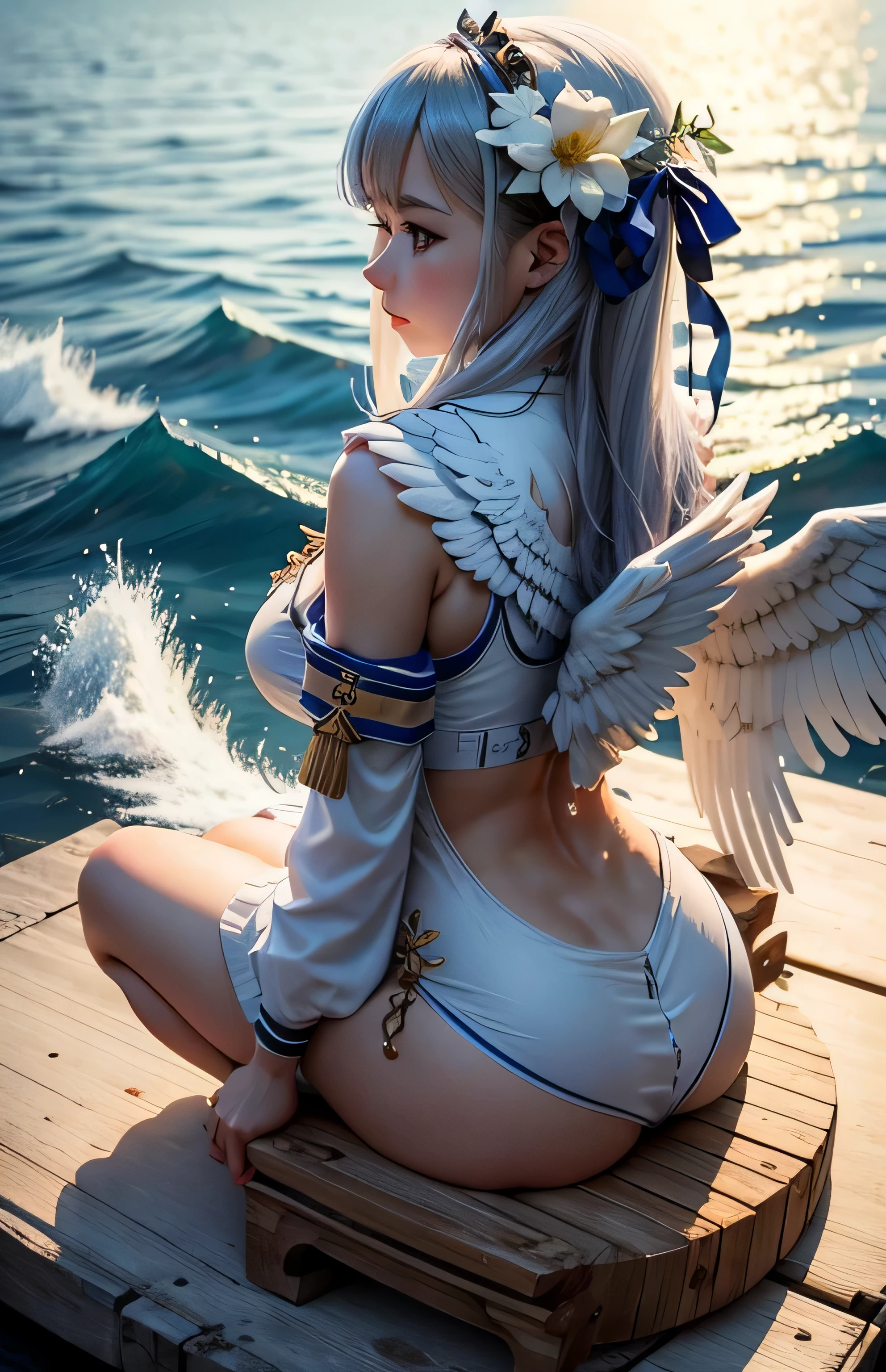 Greek warships、She has white angel wings on her back