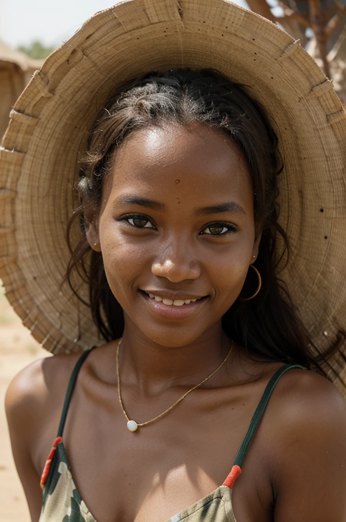 Create a art for a PNG Morobe Girl sitting under the coconut tree