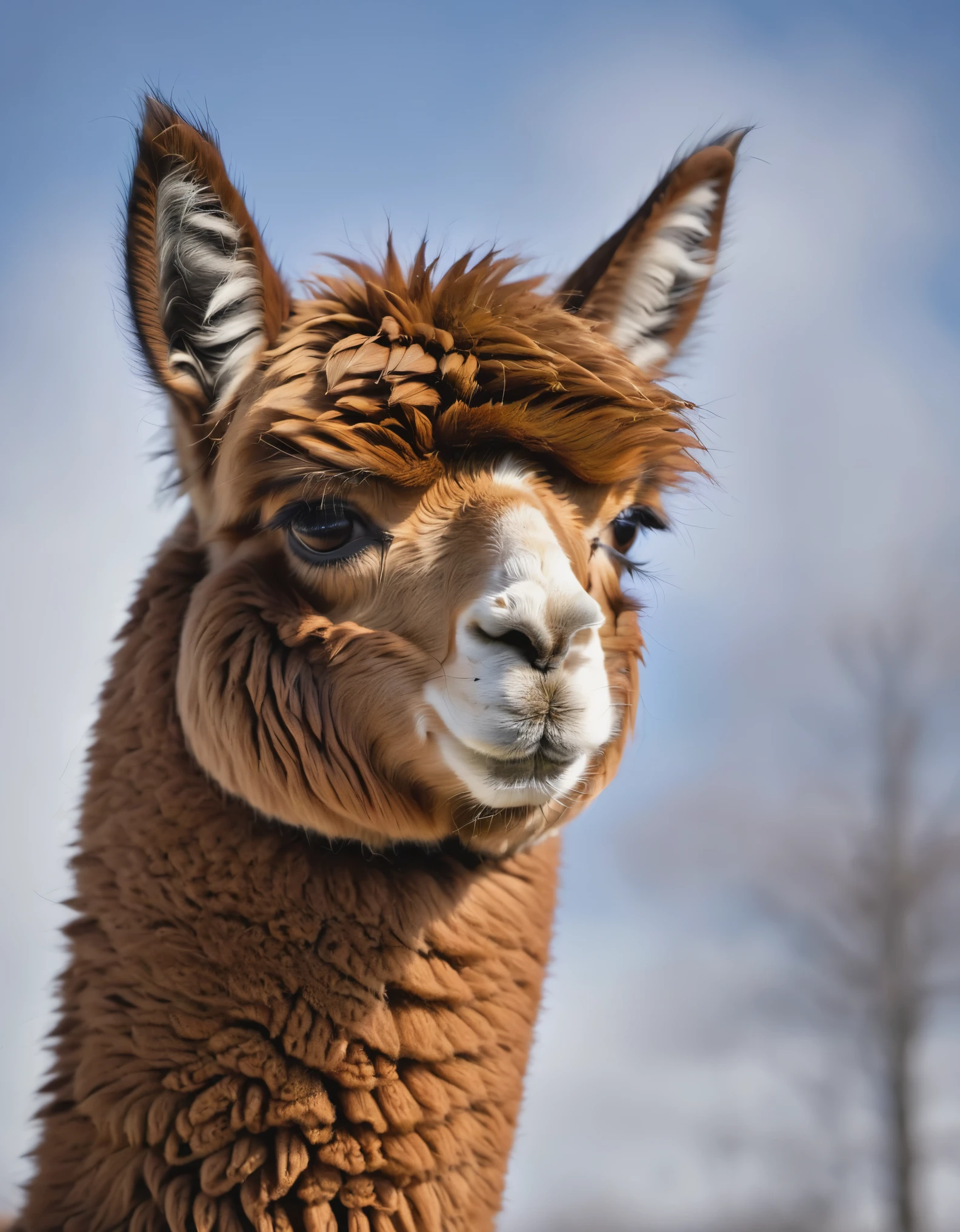1 alpaca,traditional media,look up,cold background ,(Alpaca details) ,( Solitary)