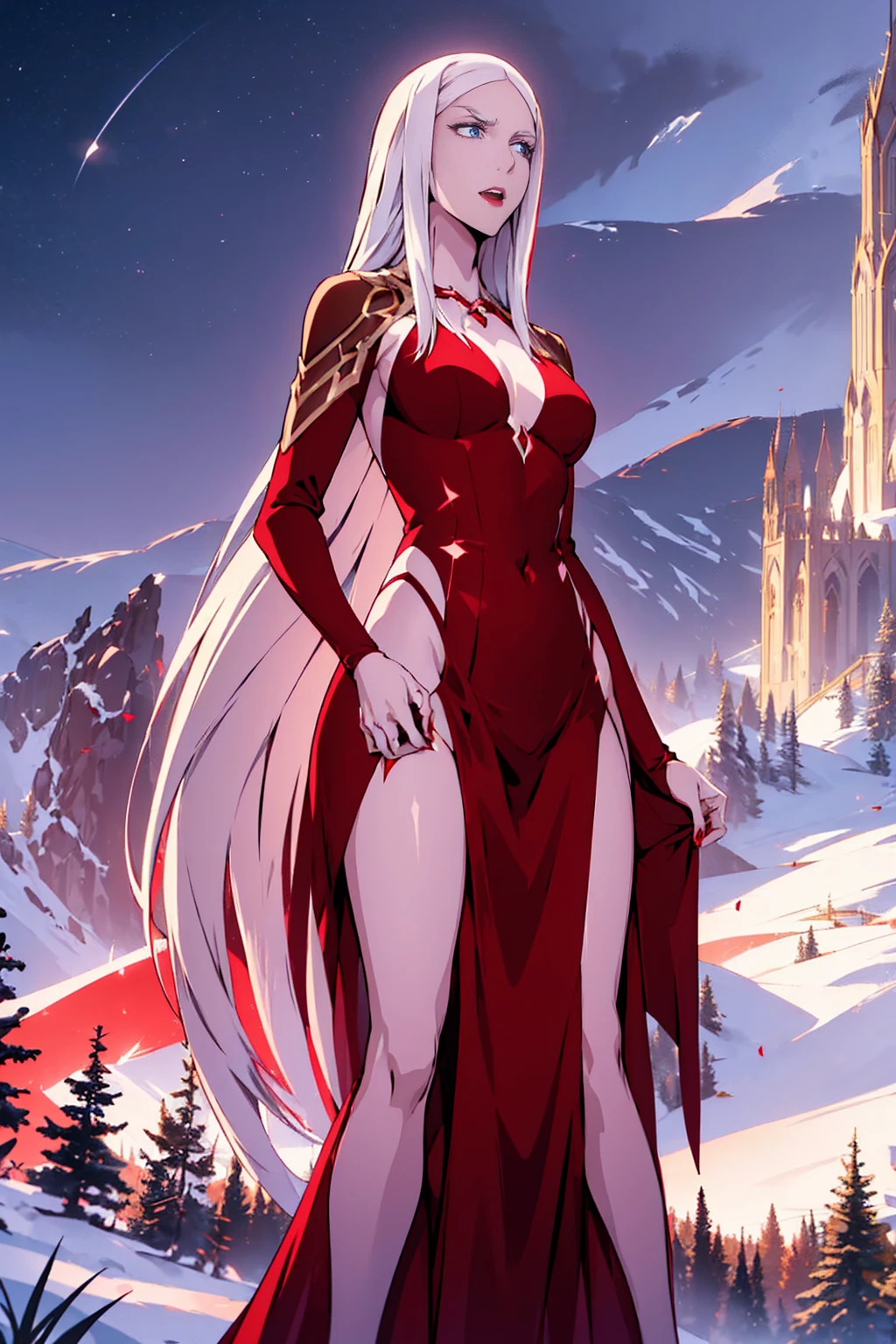 (Absurd, high quality, ultra -compared, careful with the hand) Carmilla,outside, high quality,4k, red long dress, upper body, looking at view