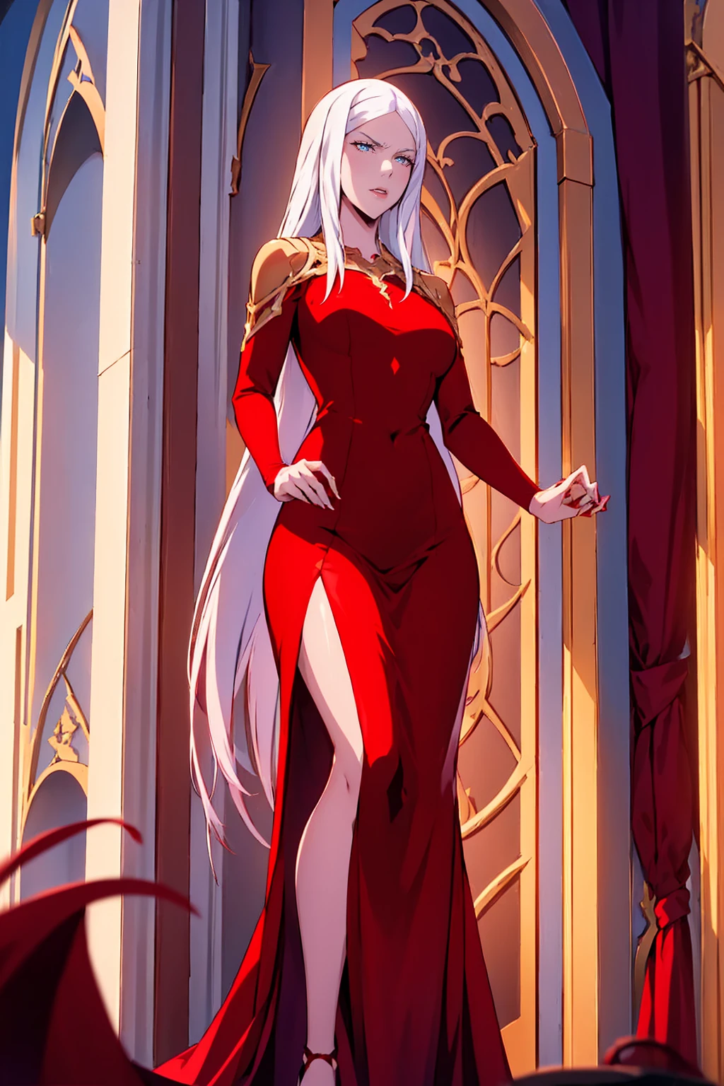 (Absurd, high quality, ultra -compared, careful with the hand) Carmilla,outside, high quality,4k, red long dress, upper body, looking at view