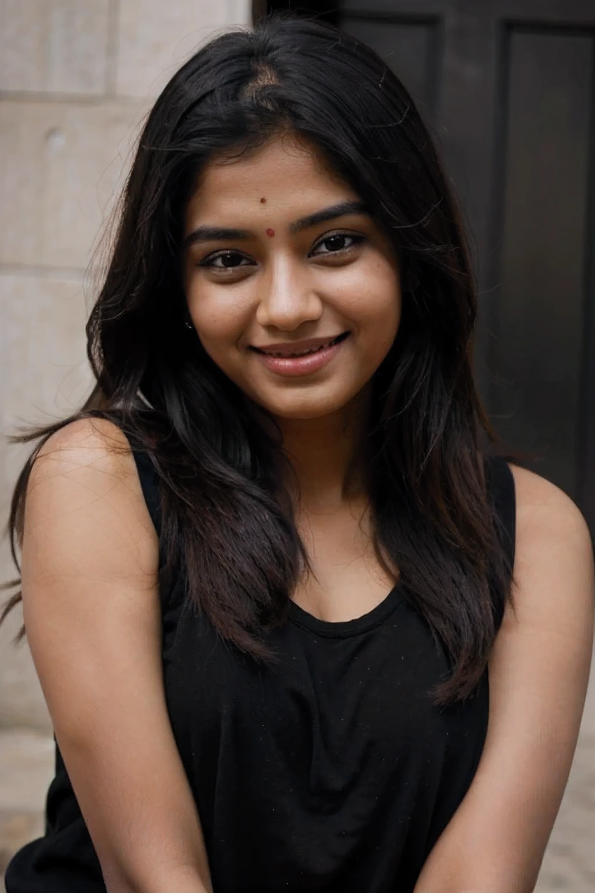 A beautiful Indian girl cute smile wearing black 