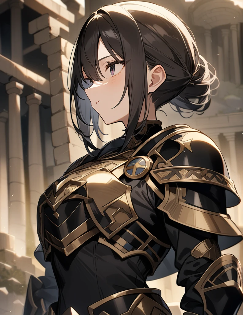 1girl,(16k, masterpiece, best quality), ultra-detailed, detailed beautiful round eyes, beautifully detailed face, high quality, high resolution, (libra saint armor), greek ruins, logo zodiac libra
