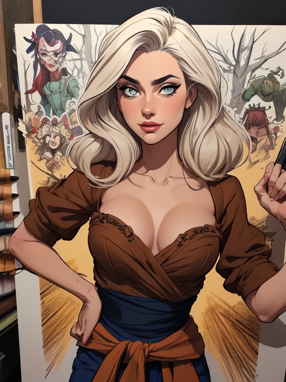 Character style Cartoon style digital illustration GTA style female style beautiful breasts symmetrical medium breasts Fiona with war marks Cartoon image of a woman .Ilustra??o estilo desenho animado, estilo de arte dos desenhos animados, estilo de arte dos desenhos animados, digital illustration style, estilo atompunk design de personagens altamente detalhado, arte digital detalhada coragem, Forest fan art, Design de personagens de retrato, beautiful digital illustration, retrato de alta qualidade, Arte em quadrinhos, mulher jovem cabelo com transas lindas . Eyelined eyes Medium large bust and wonderful sexy clothes. image expression of sexual desire from waist to head illustration Queen Anne of Arendelle atompunk style Fallout 4 style pose playboy magazine a close-up of a woman sitting with a dragon cartoon of a woman .illustration style cartoon style digital illustration GTA style