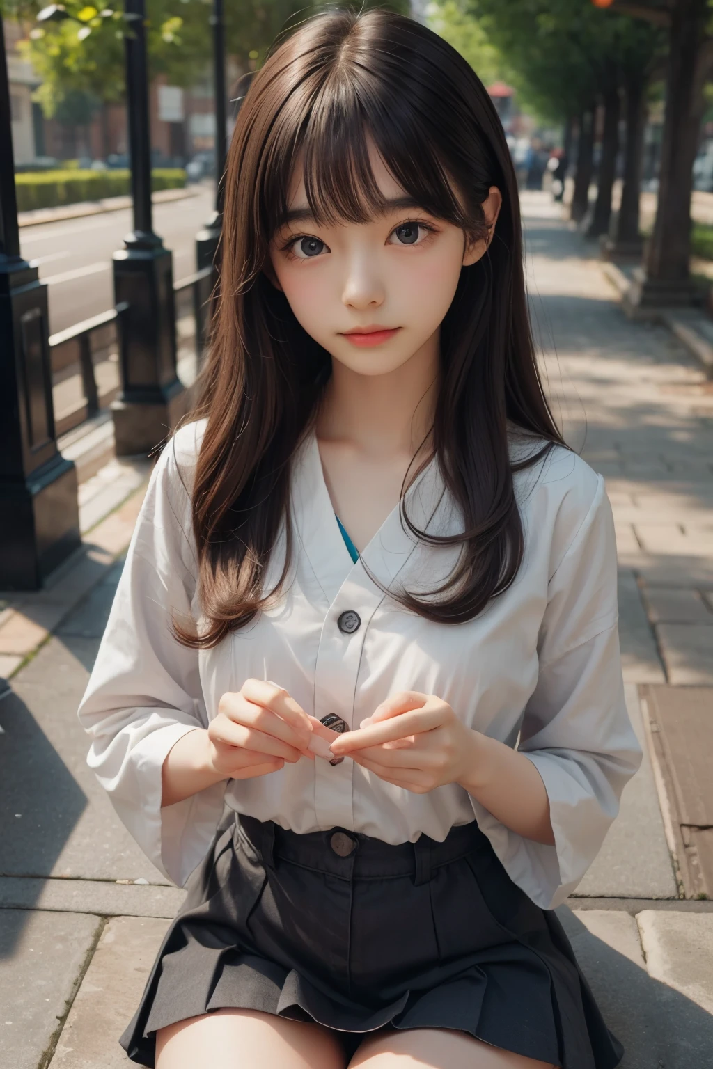 ((sfw: 1.4)), ((detailed face, professional photography)), ((sfw, zettai ryouiki, 1 Girl)), Ultra High Resolution, (Realistic: 1.4), RAW Photo, Best Quality, (Photorealistic Stick), Focus, Soft Light, (()), ((Japanese)), (( (young face))), (surface), (depth of field), masterpiece, (realistic), woman, bangs, ((1 girl))