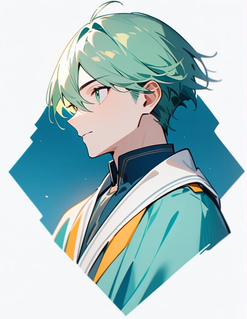 Attractive profile picture, masterpiece, ultra-precise rendering, beautiful and cool young man, trustworthy, dependable young man, savior of the world, simple design, most beautiful image, 4K, light green eyes.
