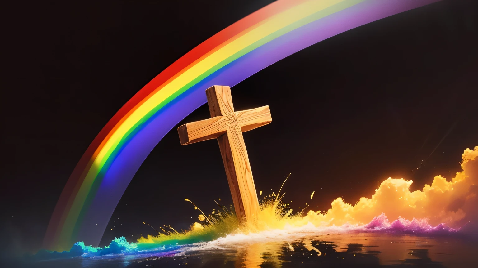 ((rainbow)), ((black background)), ((cross)),