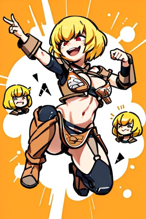 clementine&#39;deformation、Raise your arms、crazy smile、Anime Drawings、Cute、Blonde Hair、Deformation、Female Adventurer、Breast plate