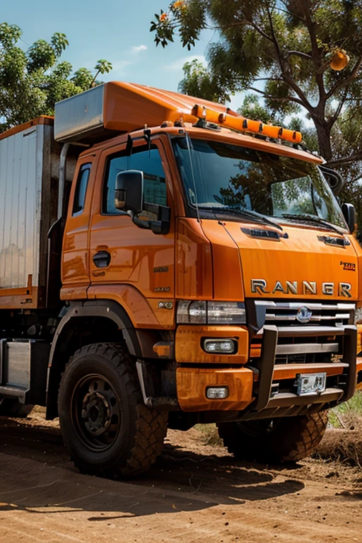Ranger titantruck for orange cargo with many oranges inside and orange pickers with the name TITANTRUCK