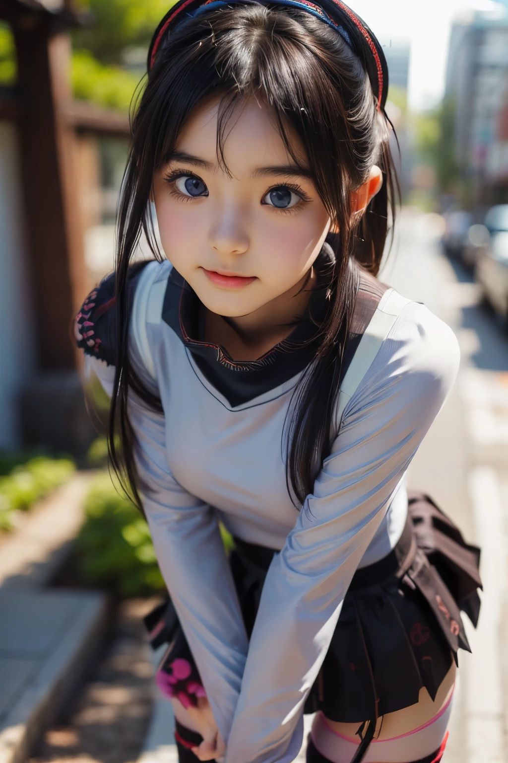 ((sfw: 1.4)), ((detailed face, professional photography)), ((sfw, (zettai ryouiki:1.4), 1 Girl)), Ultra High Resolution, (Realistic: 1.4), RAW Photo, Best Quality, (Photorealistic Stick), Focus, Soft Light, ((15 years old)), ((Japanese)), (( (young face))), (surface), (depth of field), masterpiece, (realistic), woman, bangs, ((1 girl))