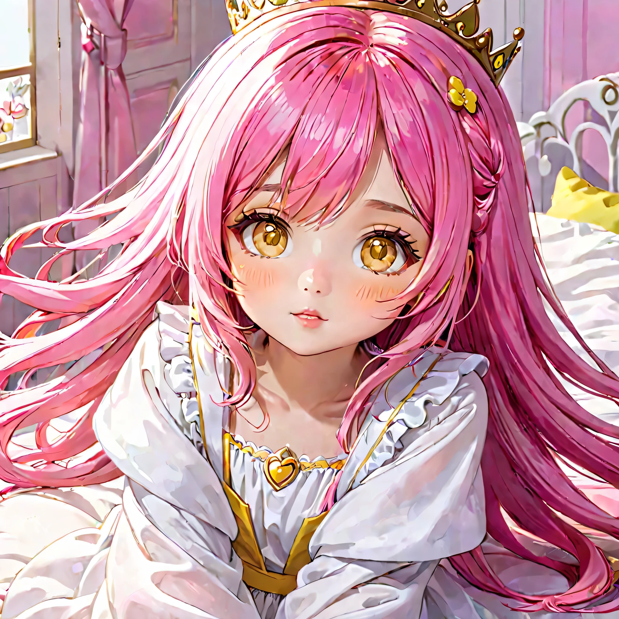 Yellow-pink hair,White clothes,is a sweet little princess