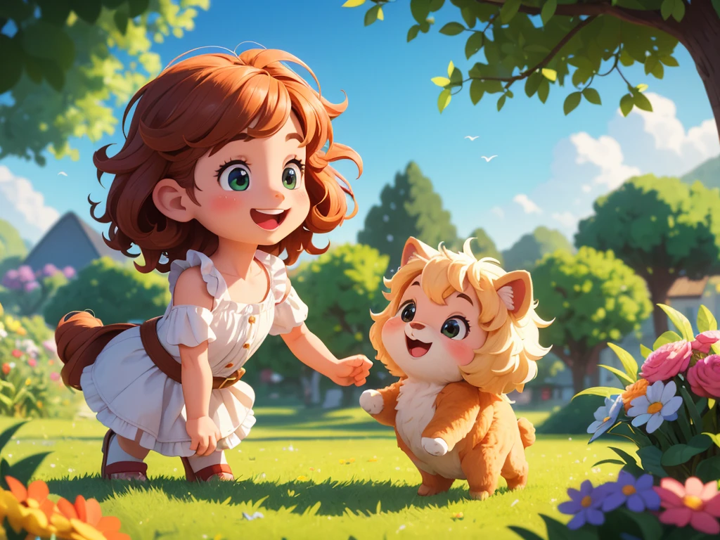 (best quality,4k,8k,highres,masterpiece:1.2),ultra-detailed,(realistic,photorealistic,photo-realistic:1.37),alpaca,girl,playful interaction,soft fur,adorable animal,joyful atmosphere,fuzzy and friendly appearance,sunlit garden,green grassy field,colorful flowers,bright blue sky,cute expression,curly and fluffy fleece,natural scenery,carefree laughter,stubby little legs,endearing charm,beautifully composed,artistic rendering,vivid colors,natural lighting,harmonious composition,blissful moment,intimate connection,memorable encounter,delicate brushwork,lifelike depiction.