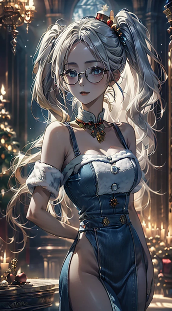 (masterpiece:1.2, Top quality), (实际of, photo实际of:1.4), 漂亮of插图, national foundation, Looking at the audience, Cowboy shooting, Front view:0.8, 
1 girl, Japanese, High school girl, 美麗of頭髮, 漂亮of脸蛋, 美丽细致of眼睛, 
(Long hair:1.8, Side Ponytail:1.7), Bangs, 两眼之间of毛发, 浅棕色of头发, blue eyes, 眼睛下面of痣, 
美丽of锁骨, 美丽of身体, 美丽of胸部, Large Breasts:0.8,美丽of胸部、巨大of乳房:1.4，丰满of乳房 美丽of大腿, 漂亮of腿, 美丽of手指, Bare thighs, (Thick thighs, Oyama Valley), 
(美丽of风景), Christmas Eve, outdoor, (Christmas tree:1.3), 
((Wearing Santa Claus costume, symmetrical clothing, Metallic red Santa hat, Metallic Red Santa Dress, Metallic Red Santa Boots, Bare shoulders), Jewelry Pias, Christmas necklace), 
((Seductive pose:1.5, attraction:1.5)), 
(of, 性感of, Upper Eye, lol), 有光泽of皮肤, walk, 性感of pose, 
celebration, Fine details, 令人興奮of驚喜, 閃亮of裝飾品, 閃閃發光of金屬絲, 
expected, Festive atmosphere, 神奇of氛围, 令人愉快of時刻, 美好of回憶, Christmas magic, extravagant, 豐富of禮物, 
perfect face, 可爱又对称of脸, Natural side light, Movie Lighting), Depth of Field,