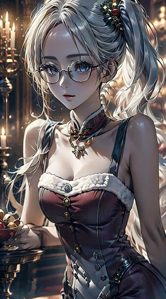 (1girl, yuri alpha:1.0), (anime overlord), (solo:1.4), (maid dress), (64k, UHD, Raw photo, highes, Best Quality, mastepiece:2.0), (Ultra-fine depiction of details:3.0), (a serious, loyal, hard-working maid head, the vice-captain of the "Pleiades Six Stars", the battle maid squad of the Great Tomb of Nazarick), (she is a battle maid, which means she is not only a maid but also a fighter who specialized in close combat, master of martial arts to expel enemies that invade the Great Tomb of Nazarick), (a beautiful, slender, woman with an intelligent look), black hair, (elegant, vivid blue bowtie, ribbon:1.3), (green wristband), (She is equipped with a pair of spiked gauntlets), (The gauntlets are highly elaborately designed, dark emerald green:1.5), (perfect face, perfect body, perfect figure, pink lips, slight blush), (cool, intellectual glasses), (slightly glowing blue eyes:1.3), (shiny sleek long hair, single hair bun, single braid bun, double bun), (silky, high-quality, majestic, gothic, ((low-key)), simple, long maid dress:1.5), (vivid blue gothic style choker:1.3), (pure white maid apron:1.2), (gigantic breasts:1.2), (sexy cleavage:1.1), inhouse, studying the orders issued by the master of [the Great Tomb of Nazarick, Ainz Ooal Gown], the room is filled with solemn atmosphere, ((long shot, full body shot:2.5)), (perfect lighting,)