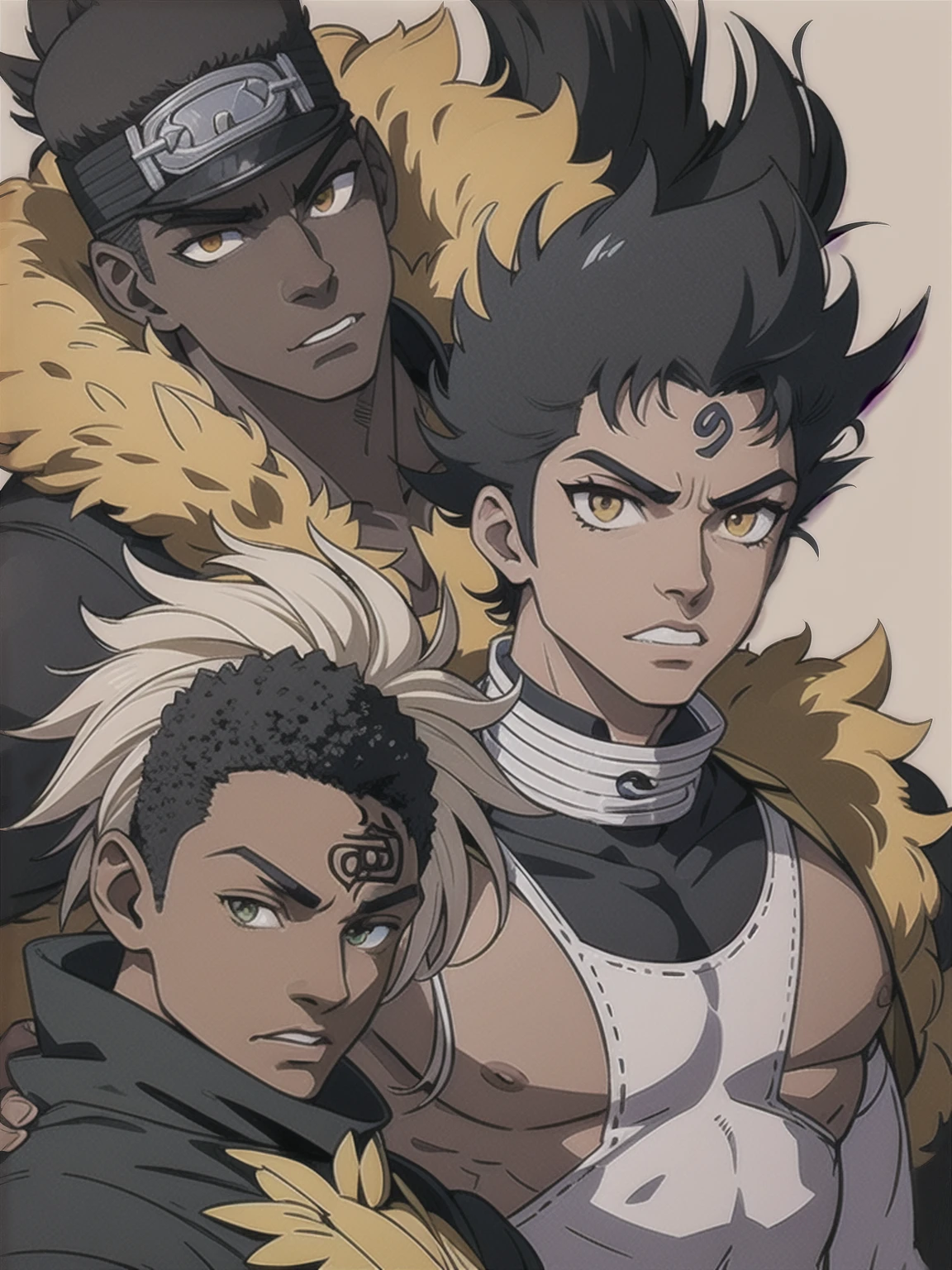 African American version of Naruto Uzumaki fused with the African American version of Yusuke Urameshi fused with the African American version of Asta from the Black Clover Anime series in the Yu Yu Hakusho Anime Art Style