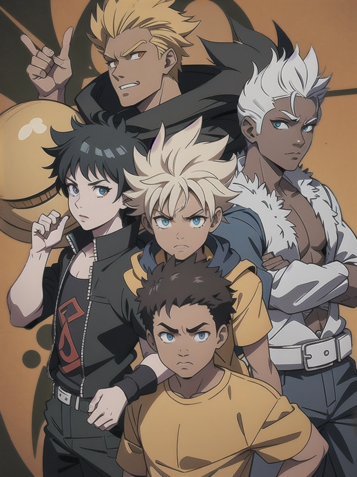 African American version of Naruto Uzumaki fused with the African American version of Yusuke Urameshi fused with the African American version of Asta from the Black Clover Anime series in the Yu Yu Hakusho Anime Art Style